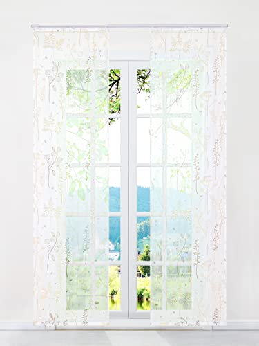 ESLIR 2er Set Flächenvorhänge Schiebegardinen Voile Gardinen mit Klettband Schiebevorhang Transparent Vorhang Laternenblume Muster Sand BxH 57x145cm 2 Stück