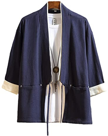 Souchi - Chaqueta de hombre Kimono japonés para hombre, XXL, Azul Marino, Estilo tradicional asiático, Ajuste Holgado, Unisex (para hombres y mujeres), Verano