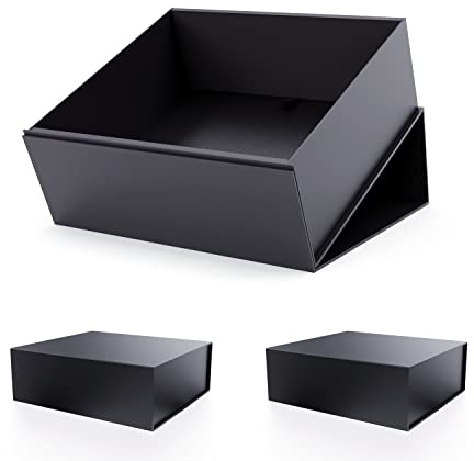 JiaWei Geschenkbox 3 Stück, 28x28x10.5 cm Geschenkkarton mit Magnetisch Deckel, Grußkarten & Geschenkverpackung Seidenpapier - Schwarz