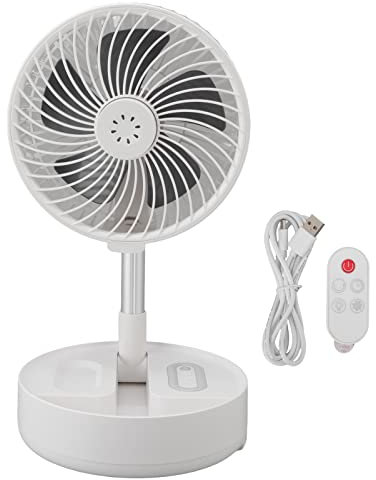 Tnfeeon Klappbarer Standventilator, Tragbarer Standventilator mit Fernbedienung, Wiederaufladbarer Akku, USB-betriebener Bodenventilator, 4 Geschwindigkeiten