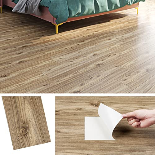 Livelynine 16 Fliesen PVC Bodenbelag Küche Vinylboden Selbstklebend Bad Wasserdicht Fußbodenbelag PVC 90X15CM Bodenfolie Selbstklebend Holzoptik Wohnzimmer Klebefolie Holzoptik Eiche Natur Tapete Holz