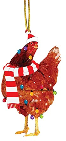 TianWlio Weihnachten Hühnchen Acryl Dekorationen 2022 Weihnachtsbaum Dekorationen mit Weihnachtsschal Hühnchen Weihnachtsdeko Anhänger 2PCs Hängekorb Bad (A1-2PCS A, One Size)