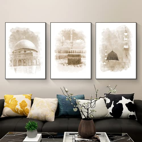 LYBOHO Islamische Poster Wandbilder, Arabische Kalligraphie Leinwand Koran Bilder Poster Islamische Bilder Wohnzimmer Wanddeko Drucke - Kein Rahmen (Islamische Architektur, 3PCS-30x40cm)