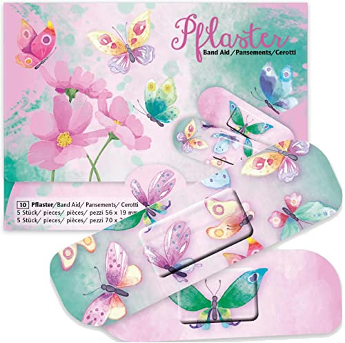 10 Kinderpflaster * SCHMETTERLINGE * als Geschenk oder Mitgebsel für Kinder | 14633 | Blumen Butterfly Pflaster Pflasterbriefchen Heftpflaster