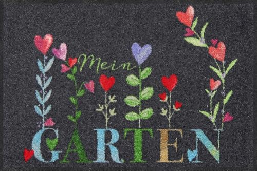 Salonloewe Fussmatte Mein Garten Grey I Schmutzfangmatte & Fußabtreter für Innen 50 x 75 cm