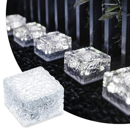 MEDOYOH 1 lampe solaire en PVC blanc froid, lumière solaire en brique allumée/éteinte, décoration de jardin pour pelouse, chemin, escalier, terrasse, étang, 7 x 7 x 5 cm