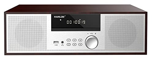 Jahrgang Micro HiFi-System CD-Stereoanlage Mini-Komponente 40W RMS CD-Player UKW/Bluetooth-kompatibel/USB/AUX/Fernbedienung/Kopfhörerbuchse Kompatibel mit hochauflösender Klangquelle,Silber,hölzern