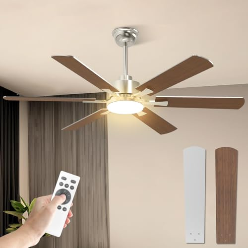 Mefine 132cm Deckenventilator mit Beleuchtung Leise, Große Deckenventilator mit Licht und Fernbedienung, LED Lampe Ventilator mit Umkehrbarer DC Motor für Schlafzimmer, Wohnzimmer(ohne Batterie)