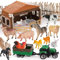 BUYGER Bauernhof Tiere Figuren Spielzeug ab 3 Jahre mit Scheune, Traktor Anhänger e Zäune, Realistische Tierfiguren Set, Lernspielzeug Geschenke für Mädchen Jungen ab 3 Jahre