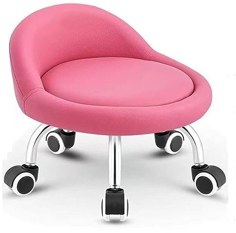 UVCMDUI PU Leder Niedriger Rollensitz Hocker Stuhl, Niedrige Höhe Rollhocker 360° Drehbar Kleiner Hocker mit Universalrollen FußHocker, Rollsitz Hocker für Haus Büro Garage Shop,Rosa