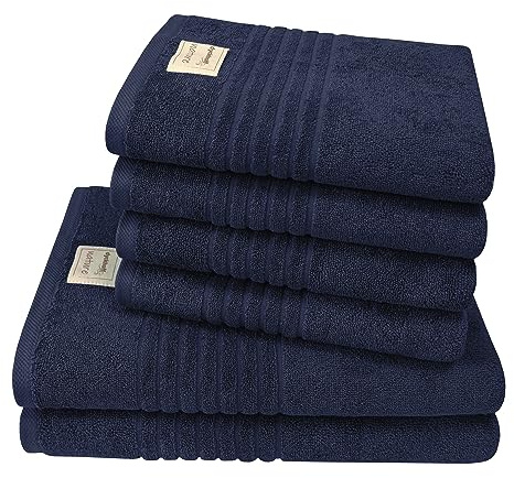 Dyckhoff Handtuchset Nature, 6-TLG., Bio-Baumwolle GOTS, 500g/m², Marine | 2x 70x140cm, 4x 50x100cm, 100% GOTS-zertifizierte Bio-Baumwolle, freundliche Farben für modernes Ambiente
