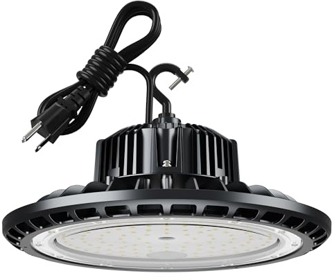 QIYEKA UFO LED High Bay Light 150W 5000K,21,000LM,Lamp with Plug, Hanging Hook, Lighting Fixtures for Warehouse Shop Factory Garage Gym Barn Carport（1 Pack）