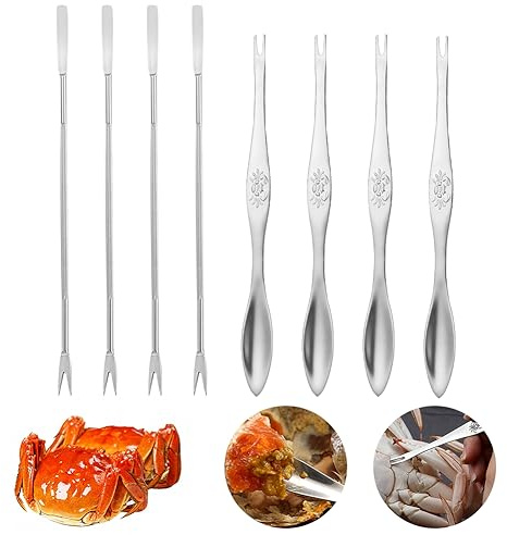 Set di 8 attrezzi per frutti di mare in acciaio inox, per una facile rimozione della carne, multiuso, per granchi, aragoste, crostacei, aragoste, granchi, noci, forchette per frutti di mare, plettri