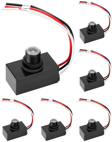 QWORK Dusk to Dawn Sensor, 6 Pack Photoelectric Switch Weatherproof Outdoor Lighting Solution for Incandescent, Fluorescent, and LED Lamp, 100-277V