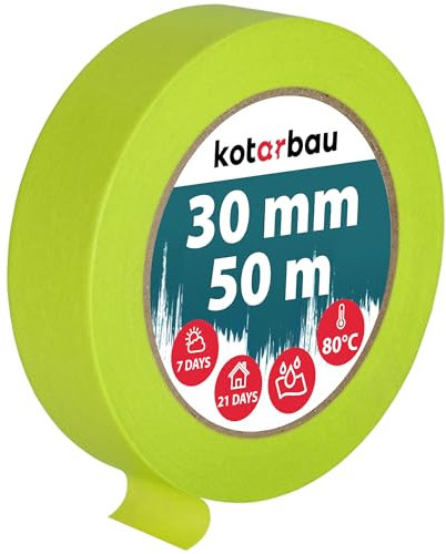 KOTARBAU® Ruban de masquage néon 50 m Ruban crêpé 30 mm pour peintres Vert fluorescent Papier crêpé Fournitures pour peintres