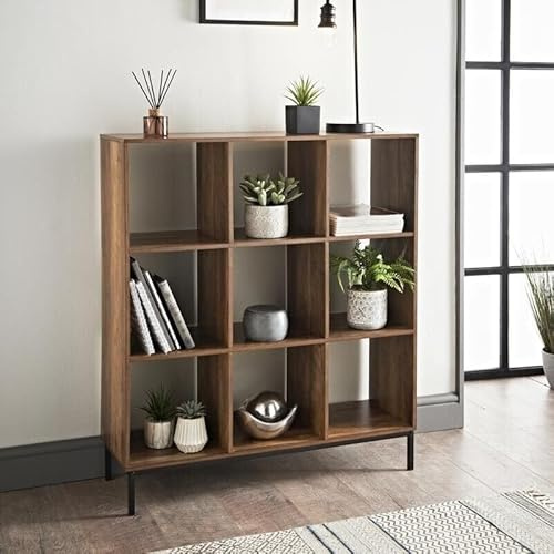 Homme Concept 9 Cube Storage Unit – Walnut Finish Freestanding Storage Shelves, Minimalist Modern Bookcase for Living Room, Bedroom or Home Office