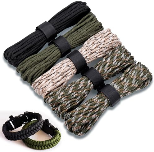 Hejo 5 Piezas 50m/164ft Paracord, 7 Hilos de Cuerda Nylon, Cuerda Escalada, 550lb Paracord para Supervivencia al Aire Libre, Camping. (5X10M)