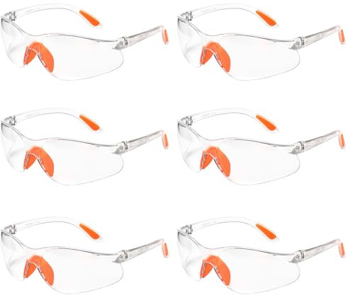 BFHRHF Set mit 6 Schutzbrillen, Arbeitsschutzbrille, Schutzbrille, transparent, mit Gummistangen für sichere Passform, ideal für Labor und den täglichen Gebrauch