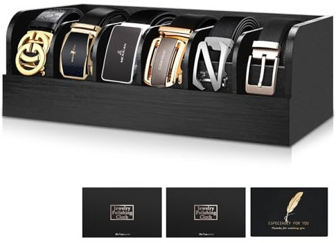 TEGOVE Gürtelablage,Schwarze Box zur Gürtel Aufbewahrung -Gürtel-Aufbewahrung,Gürtel-Organizer aus Dunklem Bambus mit 6 Fächern-Natürlicher Schrank Organizer für Damen & Herren für Accessoires,Uhren