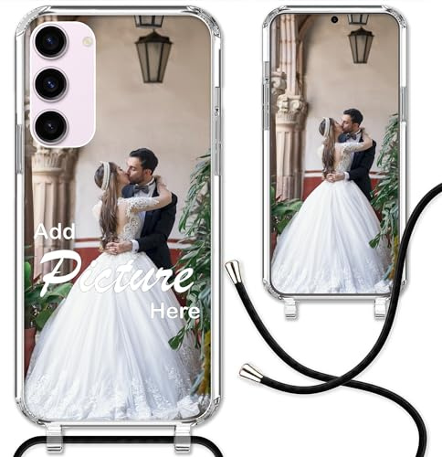 CoverHeld Samsung Galaxy S23 Handyhülle mit Band selbst gestalten aus Silikon Hülle mit deinem Bild/Design personaliseren und einzigartig Machen/Handykette Kordel Band in Schwarz