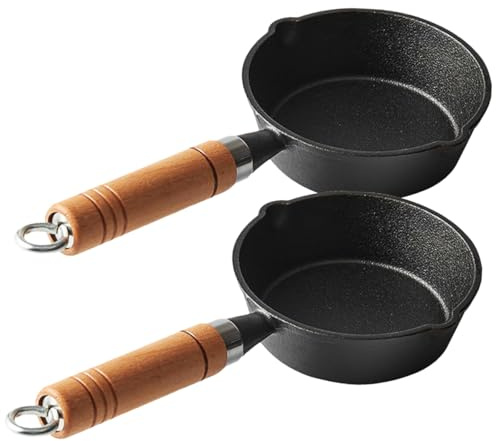 UTHCLO Lot de 2 Mini Casseroles en Fonte 250 Ml, Pot à Beurre et Sauce, Chauffe-huile Rapide, la Cuisine Maison, Compatible Feux, Design Compact et Léger