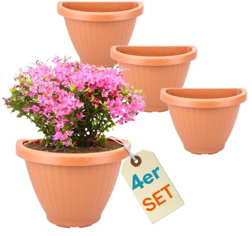 GarPet 4er Set Blumentopf Wand Blumentopf Wandmontage Wandblumentopf Wandvasen für Pflanzen Pflanzen Wandhalterung Wandtopf Außenbereich 30 cm Terrakotta