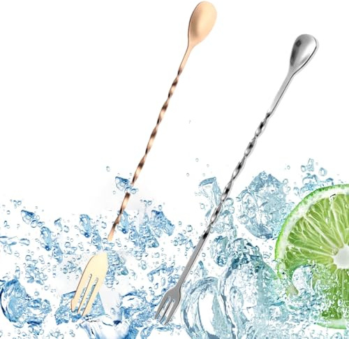2 Stück Barlöffel, Cocktail Zubehör Cocktail Lange Löffel aus Edelstahl, Kaffee Löffel, Bar Zubehör Rührlöffel Lang für Bar Cocktail Shaker 2 Colors (32cm)