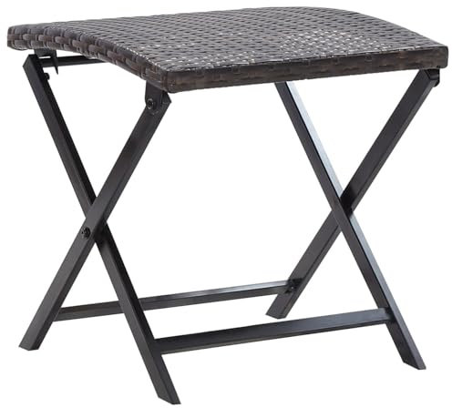 LAPOOH Klapphocker, Hocker Garten, Hocker Outdoor, Kleiner Hocker, Gartenmöbel, Fußhocker Outdoor, Balkon Hocker, Poly Rattan Braun
