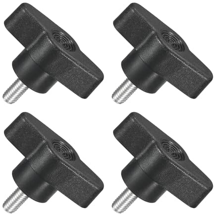 sourcing map T-Flügelknöpfe, Rändelschrauben, M5 x 12 mm, Außengewinde, 304 Edelstahl, T-förmige Rändelschrauben, Griff 36 mm Durchmesser, für Handspannknauf, Schwarz, 4 Stück
