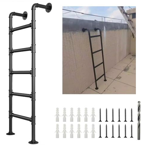 Iron Loft Bunk Bed Ladder with Mounting Fittings for Attic Basement Window Well 98in Safety Climb Egress Ladder