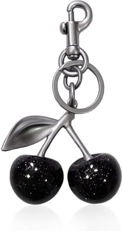 FloralGrace 1 Stück Vielseitiger Kirsch-Schlüsselanhänger und Taschenanhänger Damen, Ästhetischer Kirsch-Bag Charm, Modeaccessoire für Autoschlüssel oder Handtasche (Schwarz)
