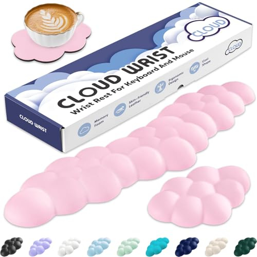 Sushret Cloud Handledsstöd Set, Sött Molnformat Arm- & Handstöd I PU-Läder Med Memory Foam För Tangentbord Och Mus, Perfekt För Kontor, Dator- Eller Gaming-Setup, Rosa | Rosa, minnesskum, halkfri PU-bas, läder, ergonomiskt stöd, söt armstöd dyna och palmkudde, kontorsskrivbordstillbehör