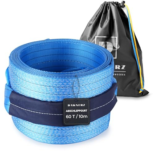 Dawnerz Corde de remorquage pour charges lourdes, 60 tonnes, résistance à la rupture, 10 m, sangle de remorquage d'urgence avec boucles triple renforcées, corde de remorquage tout-terrain haute