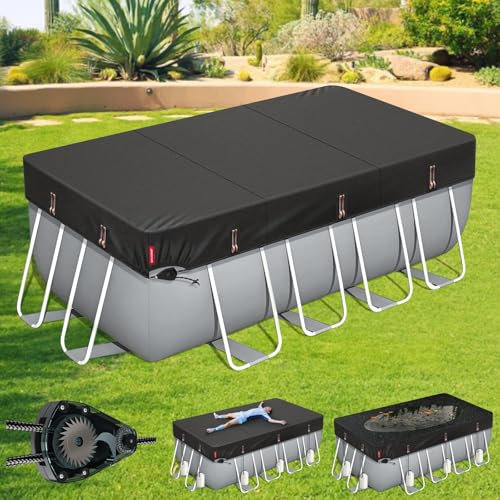 QH.HOME [2025 Upgraded Ultimate Windproof] 9x18 Ft Rectangular Pool Cover with Fast Tightening Patented Ratchet,Rectangle Pool Cover for Above Ground Pools with Weight-Bearing Rings