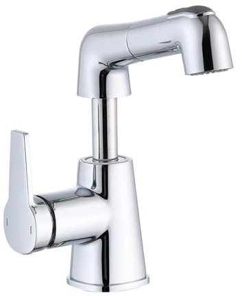 Waschtischarmatur, herausziehbar, für heißes und kaltes Waschbecken, Badezimmer, Unterbauwaschbecken, schwarzer ausziehbarer Wasserhahn (Silber)