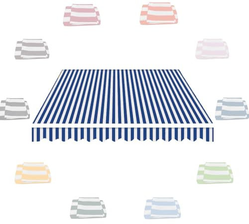 IMUNKT Balkonmarkisestoff, Markisenabdeckung, Manuelle Einziehbar, Ersatzstoff Für Gelenkarmmarkise Klemmmarkise, 300x250 400x300 200x150 250x200cm(Blue,16x10ft/500x300cm)