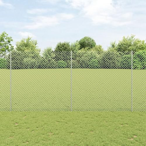 LAPOOH Chain Link Fence with 20 U Posts Silver 1.6x10 m Steel,Decorative Fence,Chain Link Fence,Fencing for Patio Outdoor Yard,Fence Panel-3336292