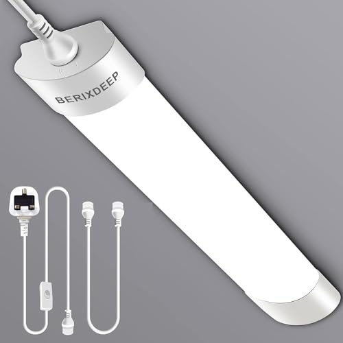 BERIXDEEP CCT Plug in Batten Light 4ft, 3000K to 6500K Tunable, 3m Plug | 36W LED Batten Light with Switch for Ceiling, Garage, Shed, Workshop, Office, Greenhouse, Workbench, Plug in Strip Lights