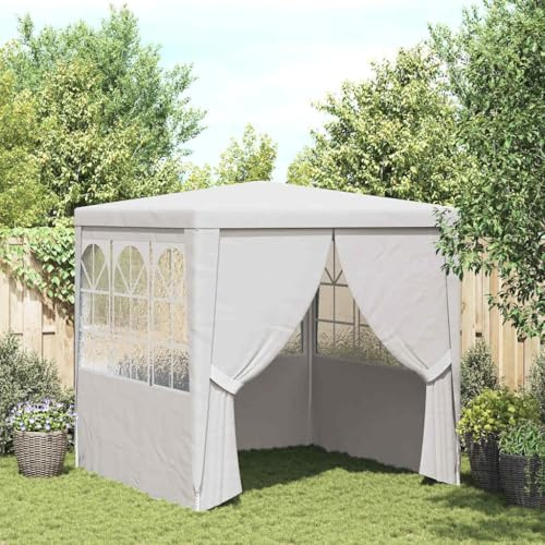 Qnhdfrt 8x8 ft White Party Canopy Tent with Sidewalls, Steel Frame | Features UV-blocking, waterproof fabric measuring 2.5x2.5m, designed for backyard parties, camping, and outdoor events.