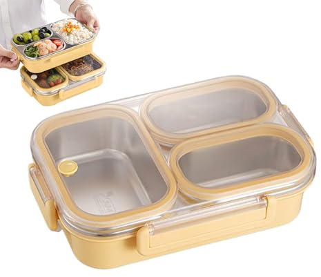 Zyntora Contenitori per Pranzo dei Bambini - Portamerenda In Acciaio Inossidabile,Portavivande 3 Scomparti Portatile per Bambini per Preparazione Pasti Viaggio Lavoro Picnic