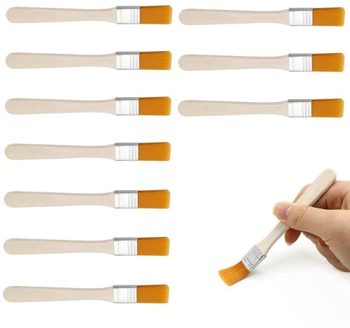 Set di 10 pennelli piccoli piatti da 13 x 1,5 cm con manico in legno, lungo pennello per vernice, pennello per finestra, pennello per pittura