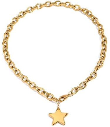 Stjärnkedja dam guld, klok guldkedja & guld chunky halsband, tjockt gyllene halsband choker för kvinnor, fint halsband punk kedja, gyllene kedja modesmycke damer, modeaccessoarer gåva