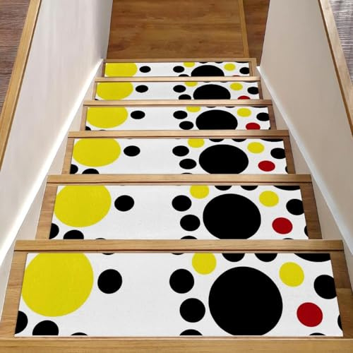 Alfombra para peldaños de escalera de 76 x 20 cm, antideslizante, 15 piezas, color negro, amarillo y rojo, para niños, ancianos y perros