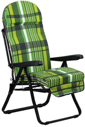 Totò Piccinni Poltrona Sedia Sdraio con poggiapiedi MADE IN ITALY con cuscino (Sofia, Struttura Nero - Scozzese Verde/Giallo)