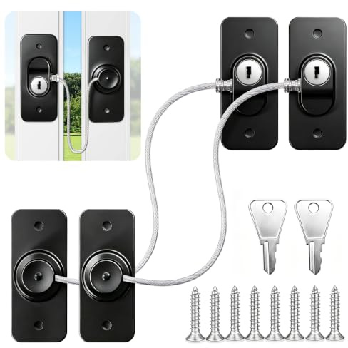 2 Pcs Window Lock Child Safety with Keys, No Drilling Refrigerator Locks with Screws for Doors Closets Drawer