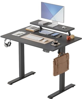 Agilestic Höhenverstellbarer Schreibtisch mit flexiblem Monitorständer | Schreibtisch höhenverstellbar elektrisch 100 x 60 cm, 2 Speicherplätze, Stehschreibtisch für Homeoffice, Schwarz