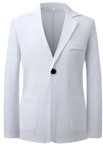 YFFUSHI Blazer da Uomo in Lino Giacca Sportiva Leggera con 1 Bottone Giacche da Abito Casual in Tinta Unita Primavera Estate, Bianco, M