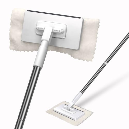 Masthome Wischmopp mit Druck-Klemm-System, Zero Touch EIN-Knopf-Wechsel Wischmopp, Bodenwischer mit Automatischer Tuchklemme, Mikrofaser Mini Mop, Mopp Wischer Boden für Schnelle Reinigung, Weiß+Grau