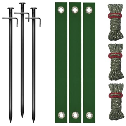 Il set di picchetti contorti per carichi pesanti include pali in ferro da 30 cm, cinghie in nylon, corda di cotone per giardino e campeggio, organizzare in modo sicuro i pali a spirale resistenti