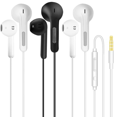 Wired Earphones In Ear Headphones Wired ear buds 3.5mm jack head phones | 3 Pack Wired Earbuds with mic Noise Isolating, Plug In ear phones wired for Phone Samsung Huawei Android Tablets Laptops